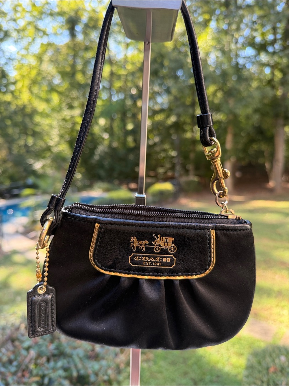 Coach Black Wristlet with Gold Logo Trim with Tag